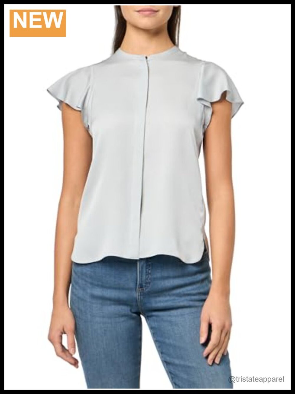 Silk Ruffle Sleeve Cropped Blouse Button Front Shell